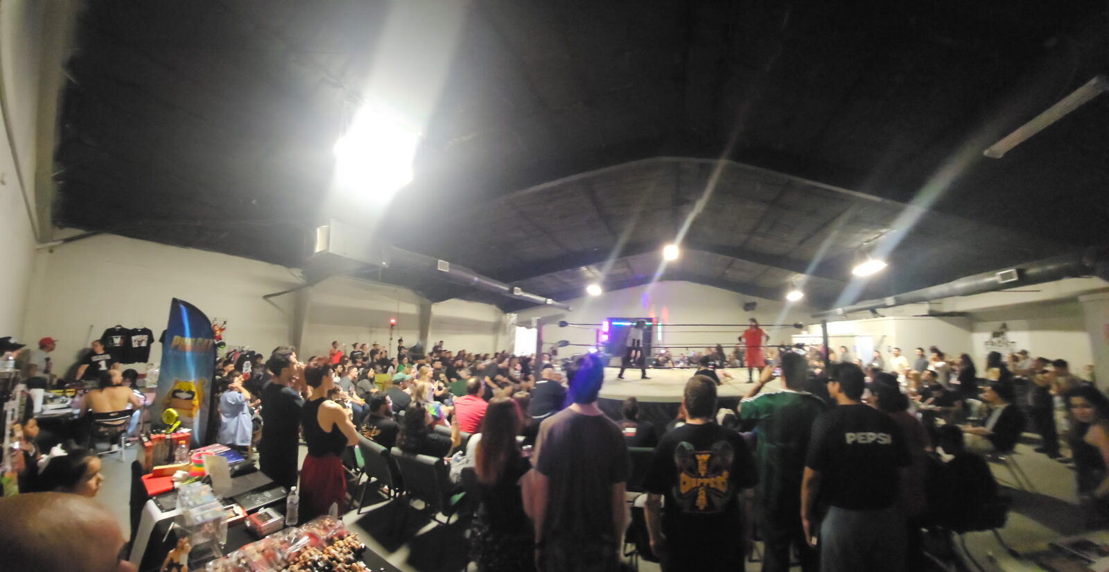 Pyro entrance moment at a live event in the renovated Houston event hall